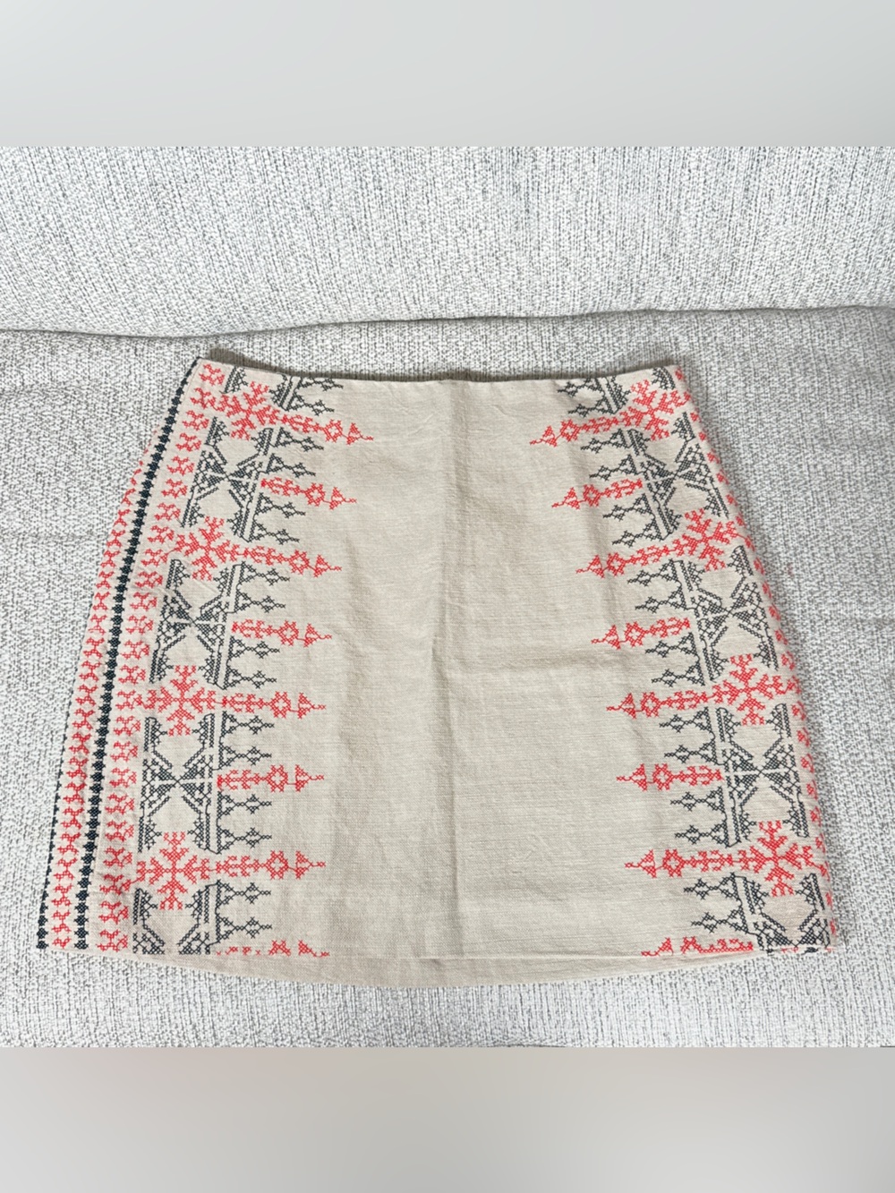LOFT Cream Mini Skirt with Coral and Charcoal Embroidery